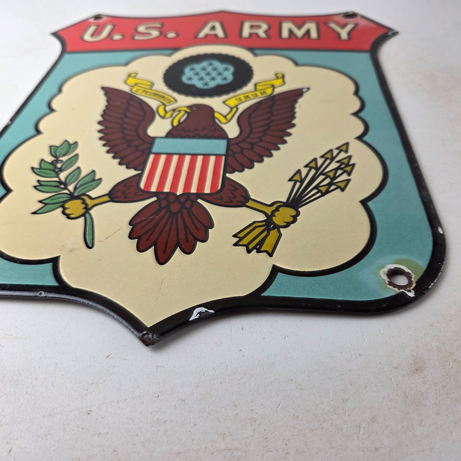 Vintage US Army Sign – Gas Pump American Shield Porcelain Sign