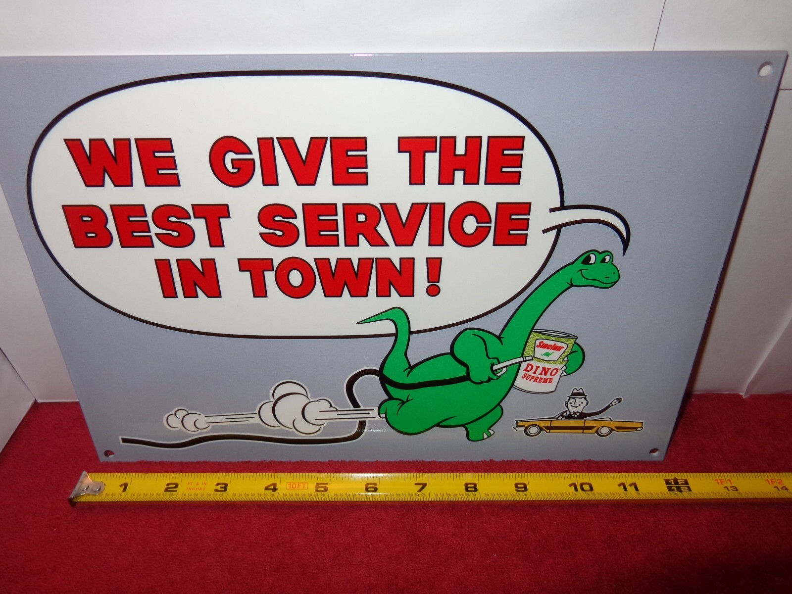 12×8 in SINCLAIR OIL DINO THE DINOSAUR ADVERTISING SIGN HEAVY DIE CUT METAL #S41