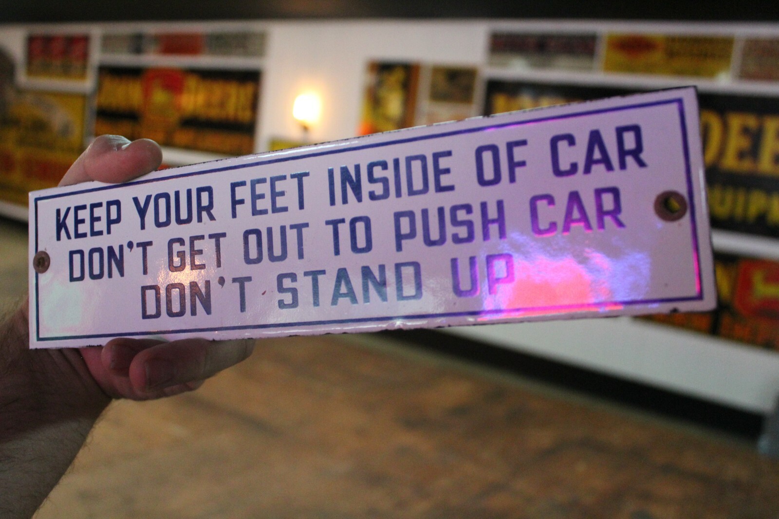 KEEP YOUR FEET INSIDE OF CAR PORCELAIN METAL SIGN CAB RAILROAD TRAIN POLICE GAS