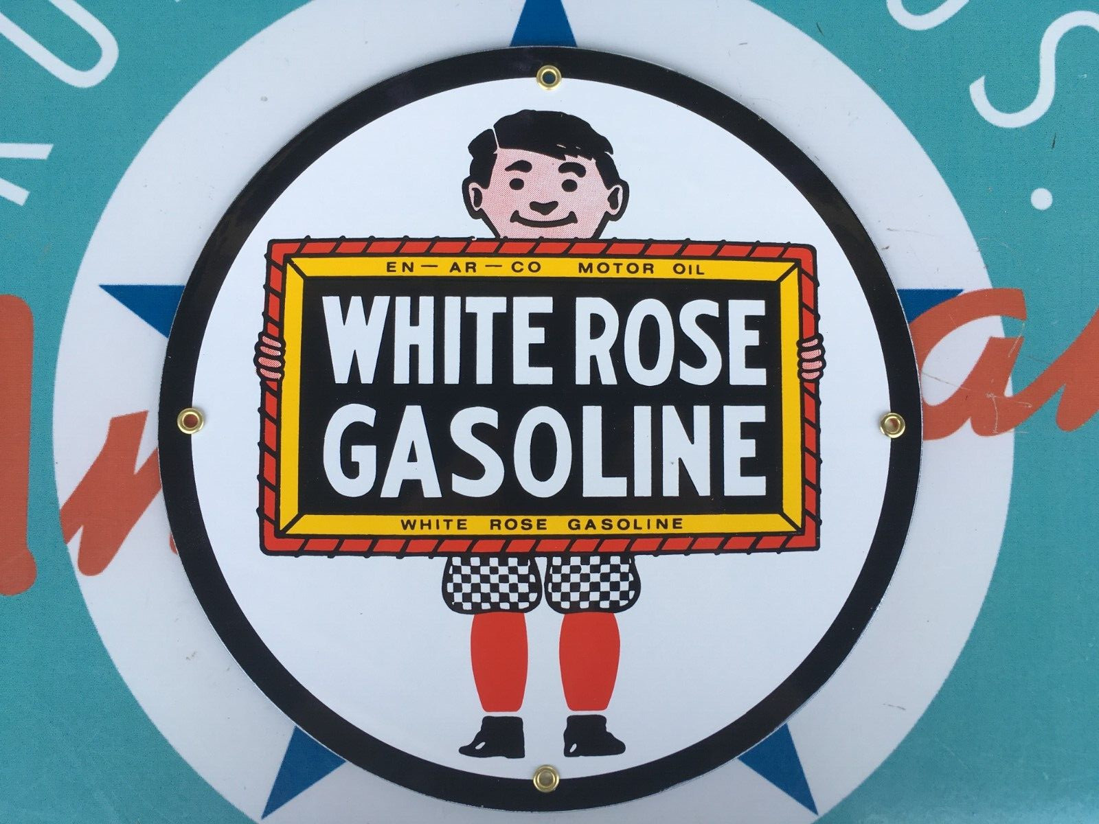 WHITE ROSE GASOLINE BOY top QUALITY porcelain coated 18 GAUGE steel SIGN