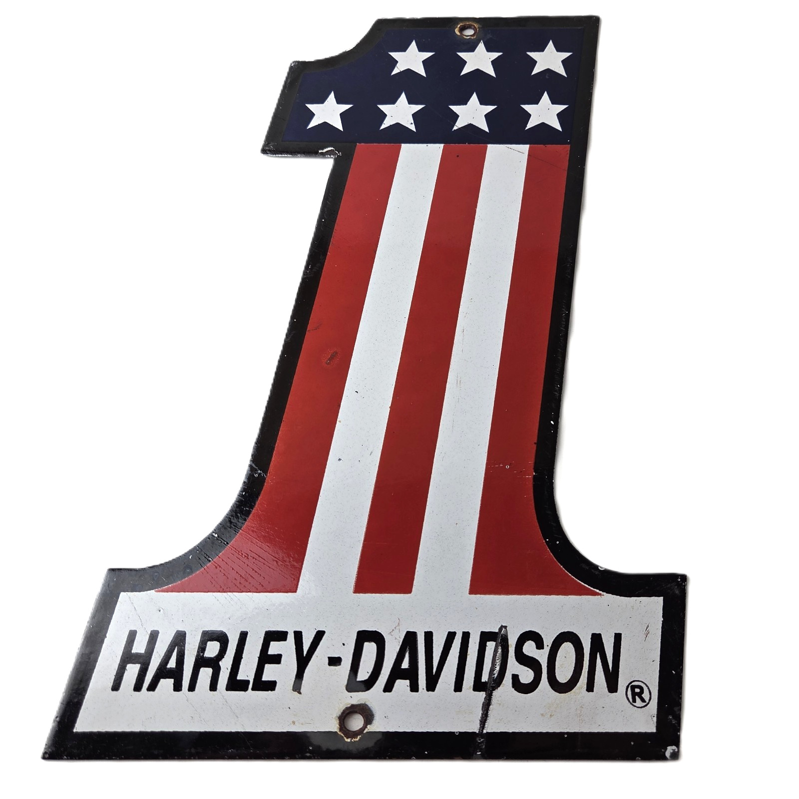 Vintage Harley Davidson Motorcycles Sign – Porcelain USA American Flag Gas Sign