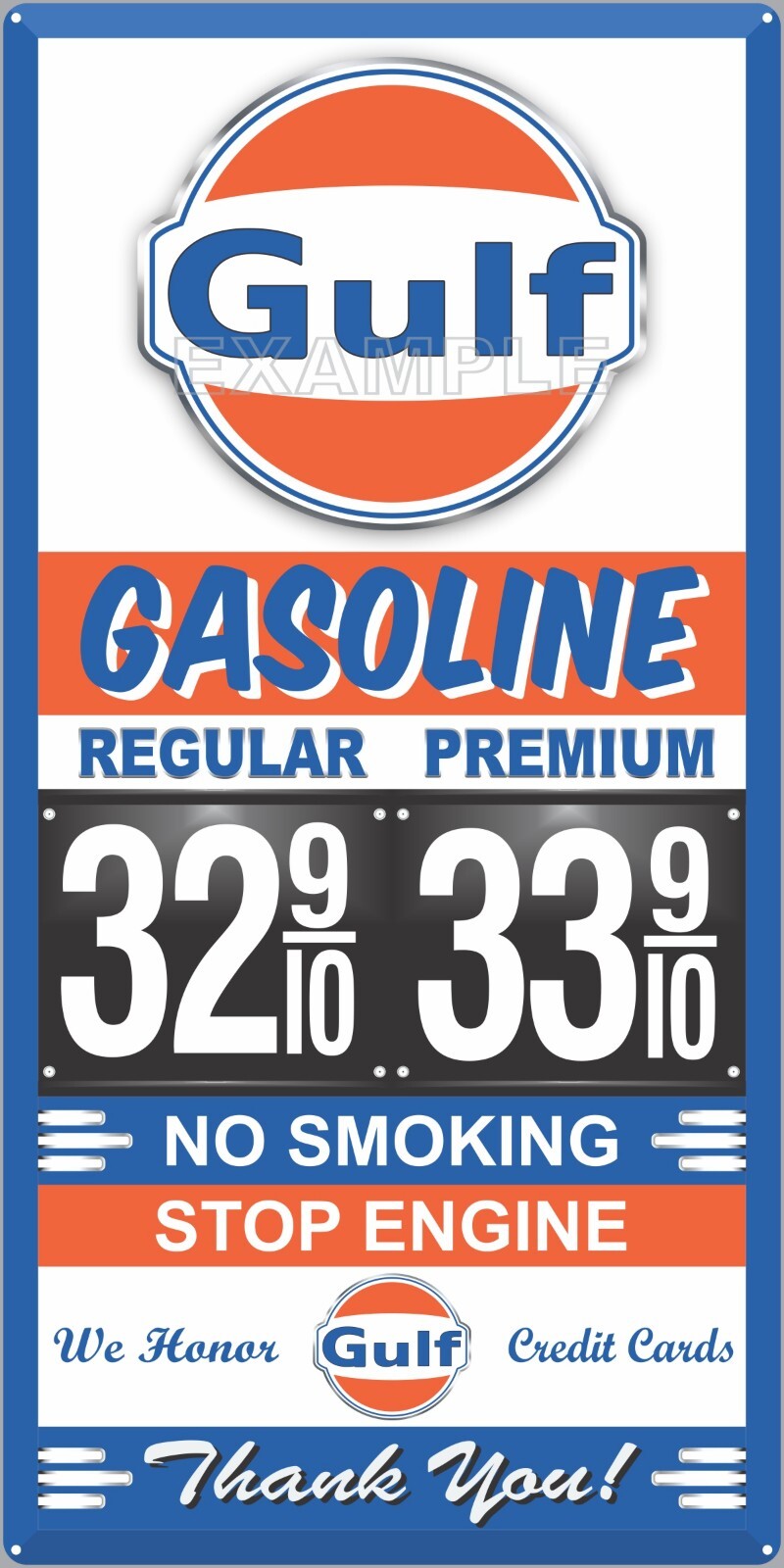 GULF GAS STATION MODERN PRICE PER GALLON PUMP SIGN REMAKE ALUMINUM SIZE OPTIONS