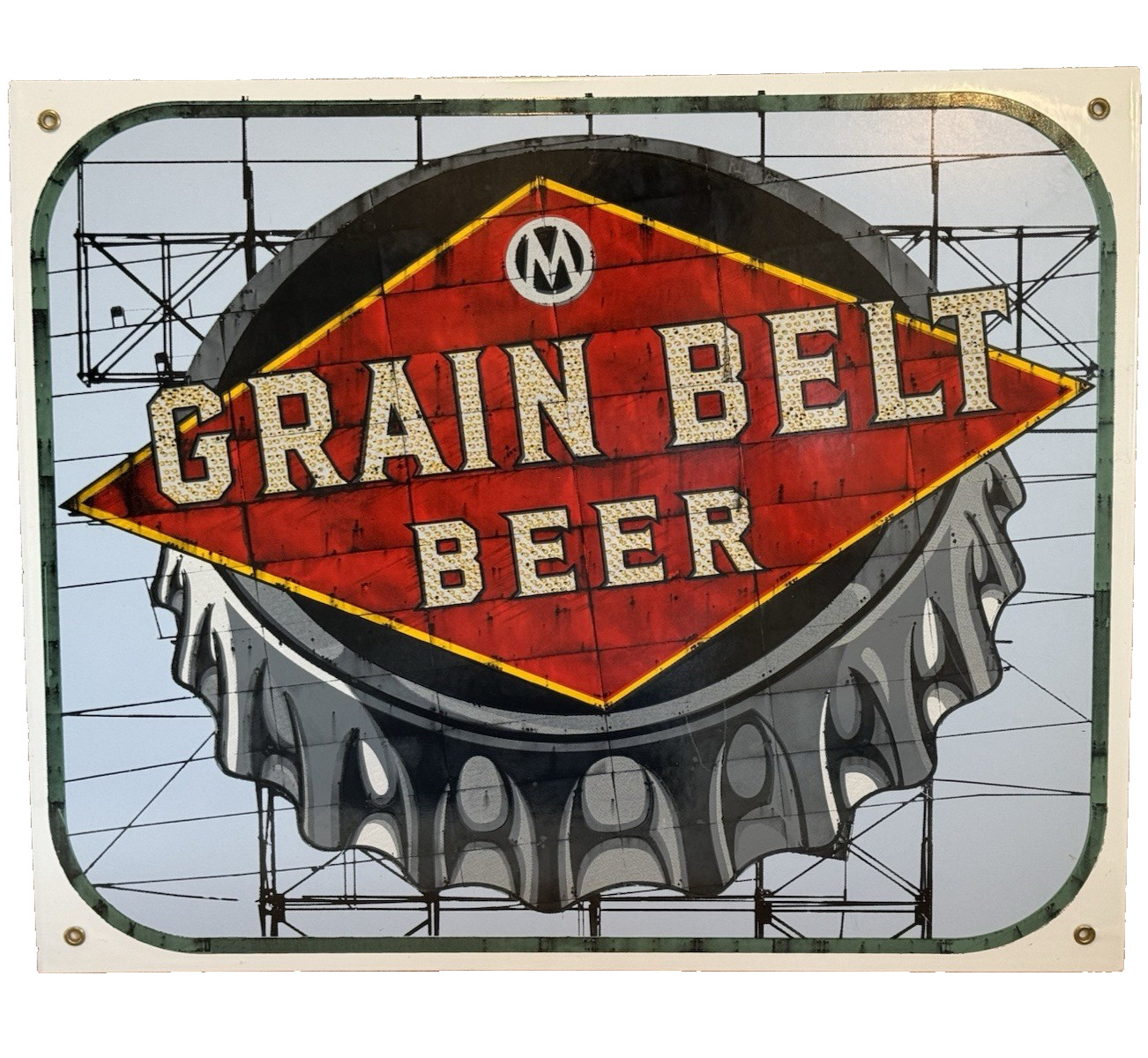 VINTAGE GRAIN BELT BEER PORCELAIN SIGN GAS STATION OIL BUDWEISER MILLER HAMMS