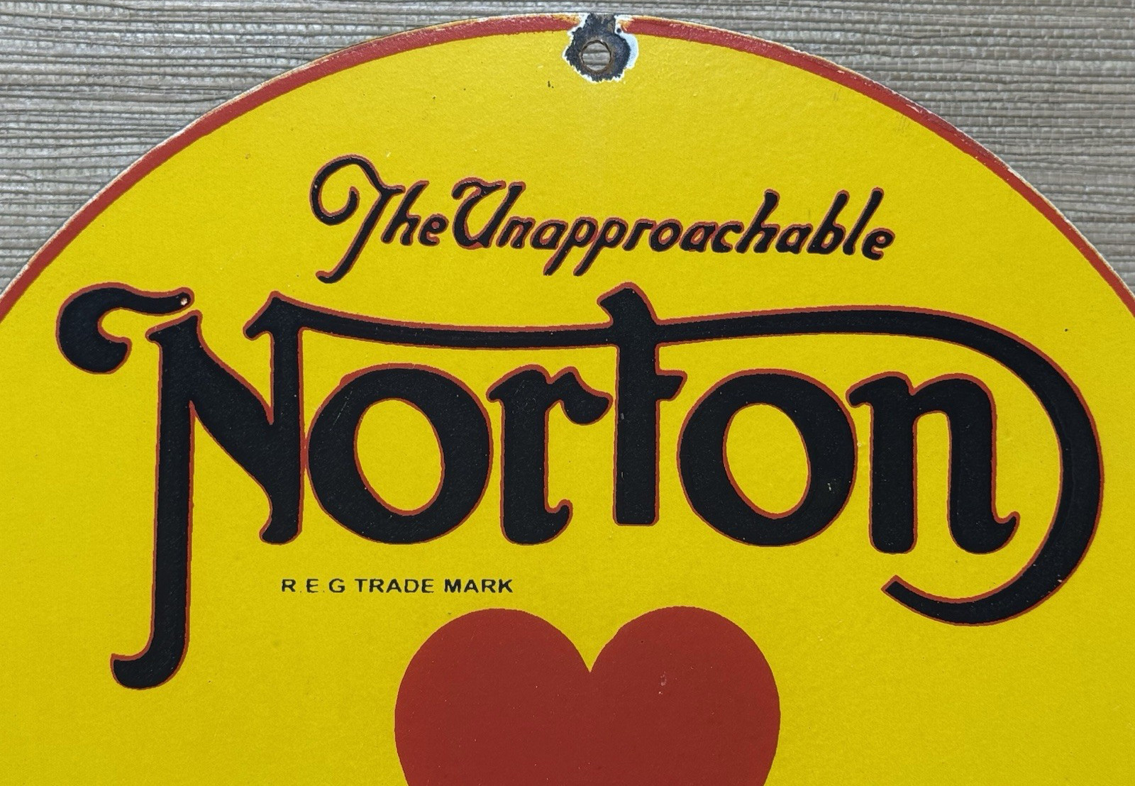 VINTAGE NORTON MOTORCYCLES PORCELAIN SIGN GENERAL MOTORS DEALERSHIP GAS OIL