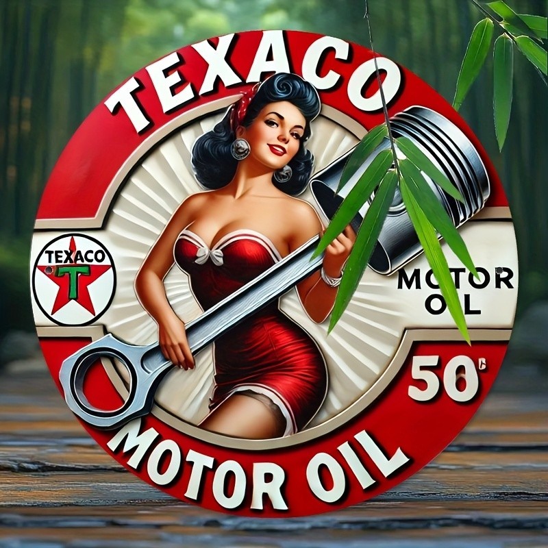 Vintage Texaco Gas Sign Round Metal Wall Art Garage Bar Man Cave Decor Retro USA