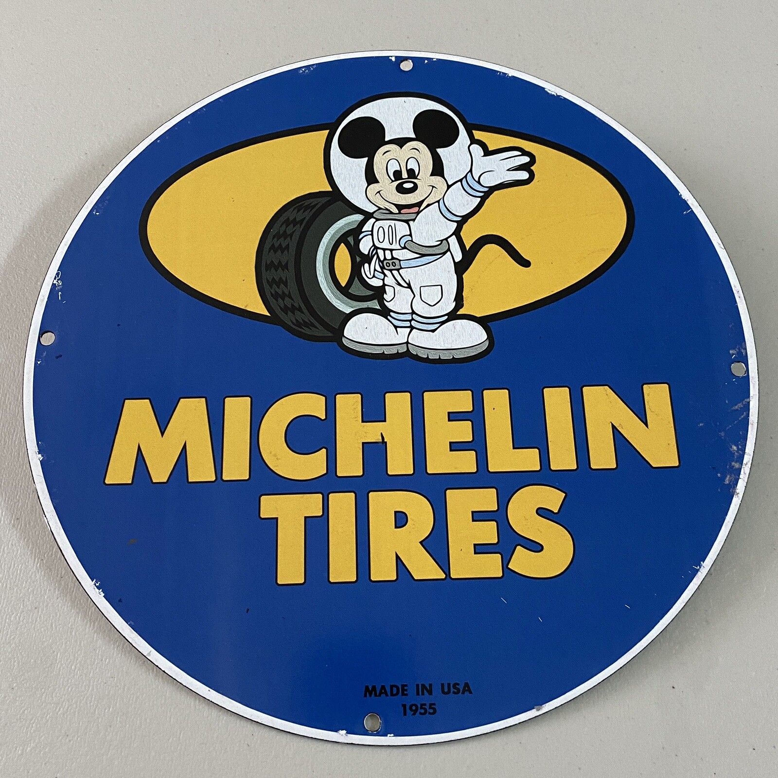 VINTAGE MICHELIN TIRE PORCELAIN SIGN GAS OIL AUTO REPAIR SERVICE SHOP PUMP PLATE