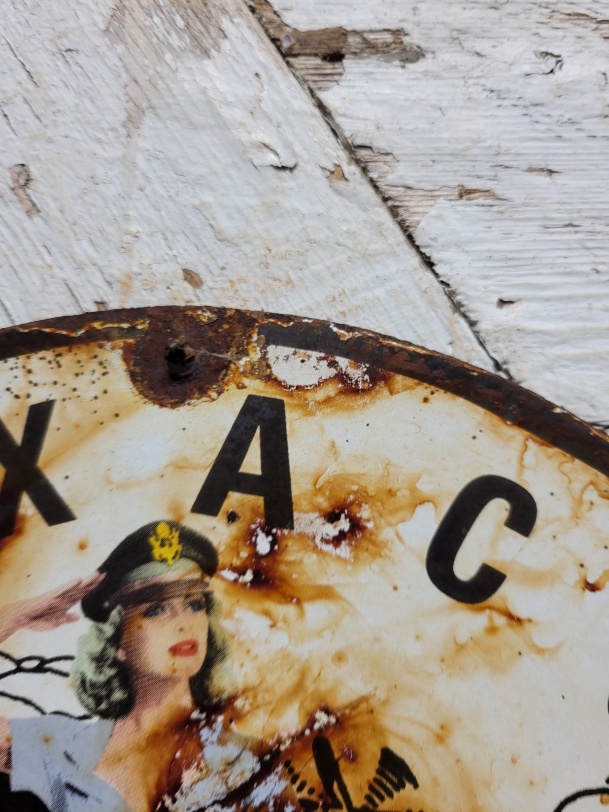 VINTAGE TEXACO PORCELAIN SIGN OLD 12″ AVIATION GAS MOTOR OIL WOMAN PILOT SAILOR