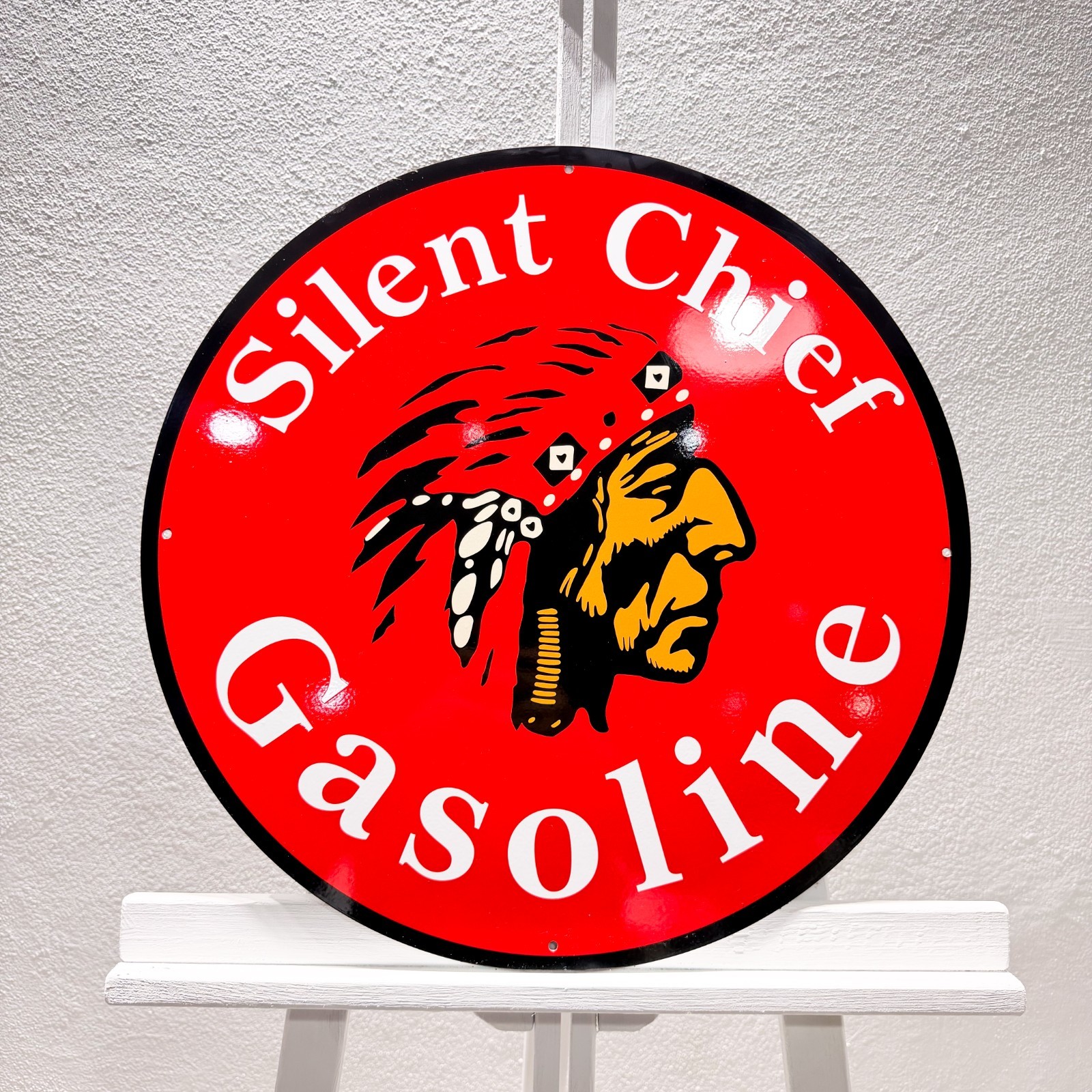Silent Chief Gasoline Sign – Heavy Metal Garage Decor – 50 cm (19.7”)