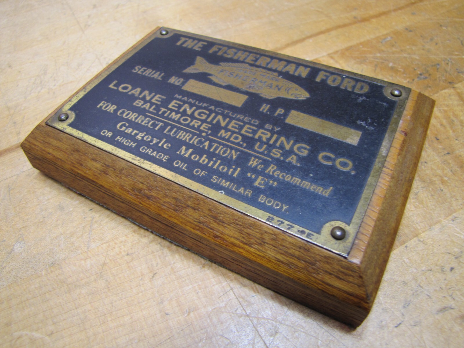 FISHERMAN FORD LOANE ENGINEERING BALTIMORE MD GARGOYLE MOBILOIL Old Sign Plaque