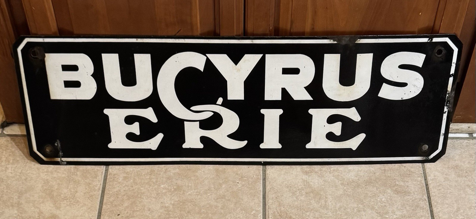 1940’s Bucyrus-Erie Porcelain Sign Heavy Equipment Dealer 10.75” x 35.25”