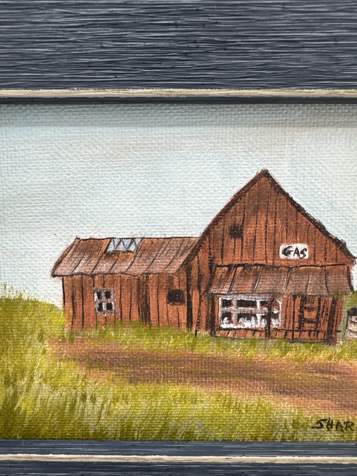 Vintage 7×9” Hand Painted Gas Station Signed Country Framed