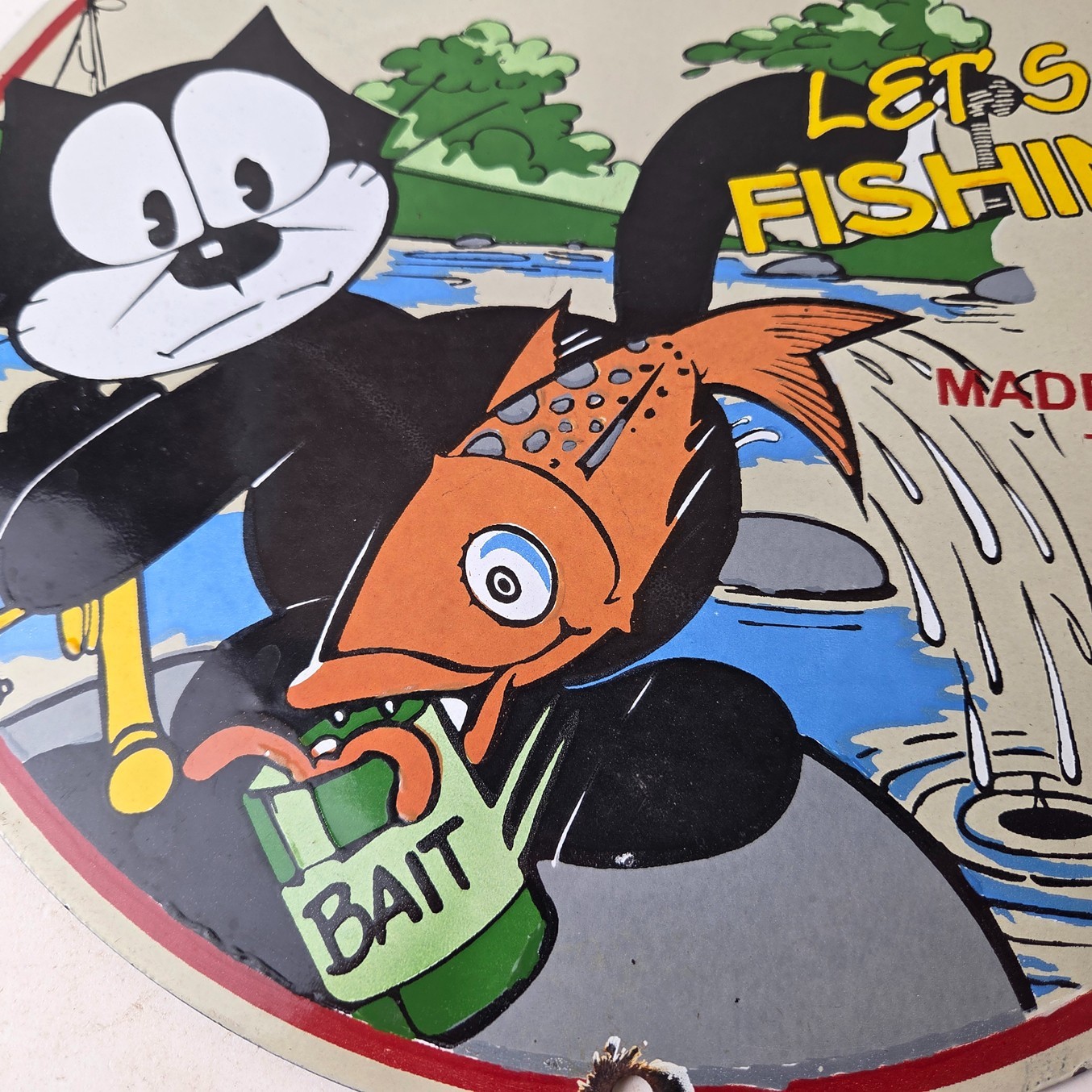 Vintage Rapala Fishing Lures Sign – Felix the Cat Porcelain Gas Pump Plate Sign