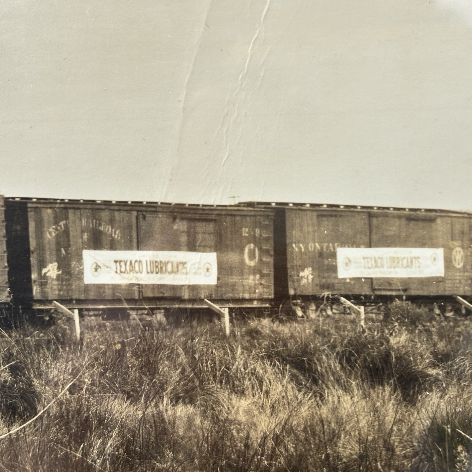 Original Antique Texaco Oil Field Railroad Yardlong Photo Sign Gas Advertising