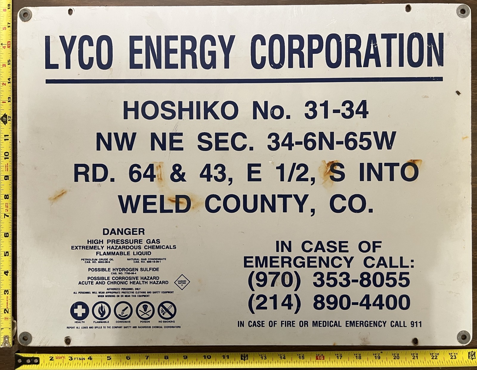 Vintage Painted Metal Oil Industry Sign – Lyco Energy Corp, Weld County, CO