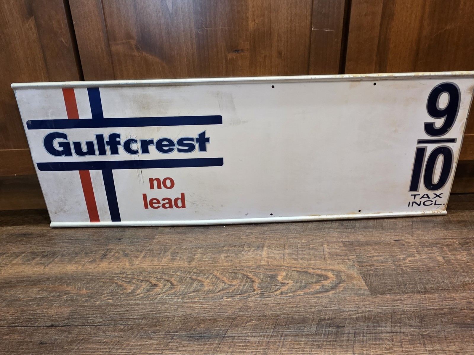 Vintage 1960s Gulf Gulfcrest No Lead Gas Pump Plate Metal Sign 36” Original