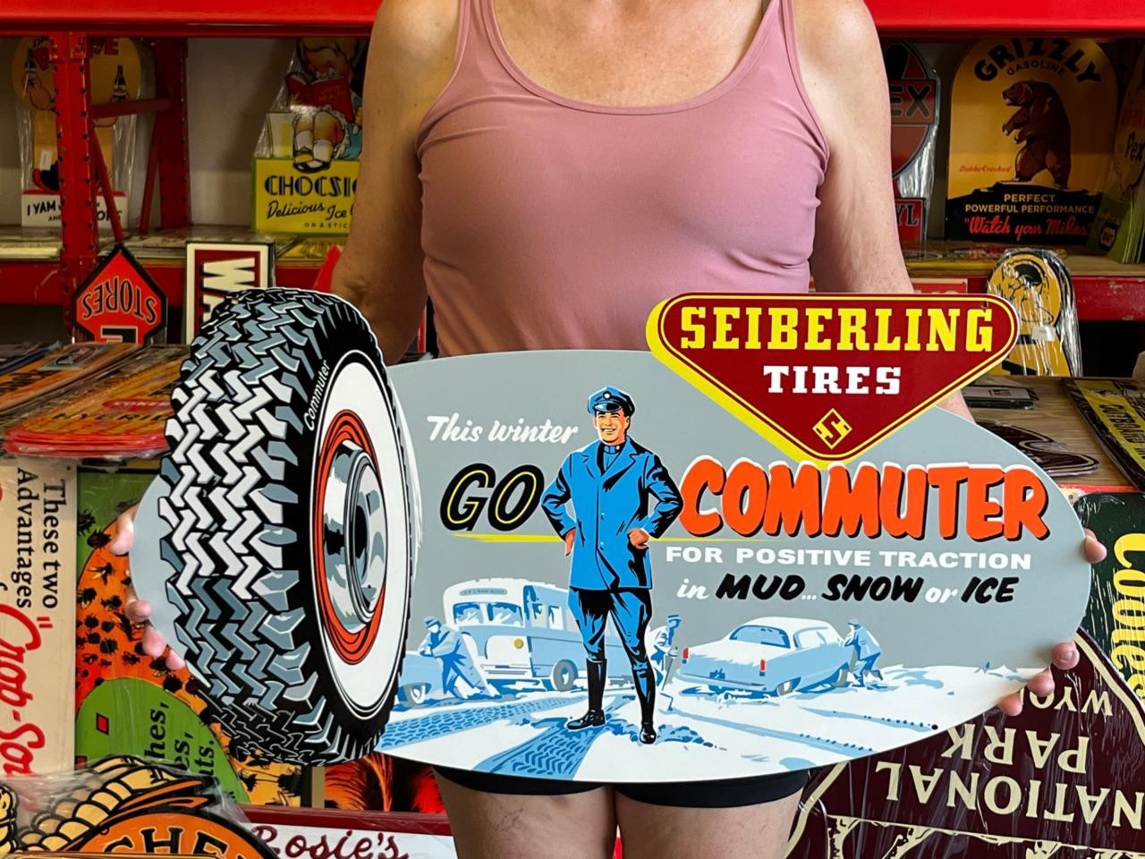 Vintage Style Metal Sign Seiberling Tires NOT Porcelain 30×16 Made USA