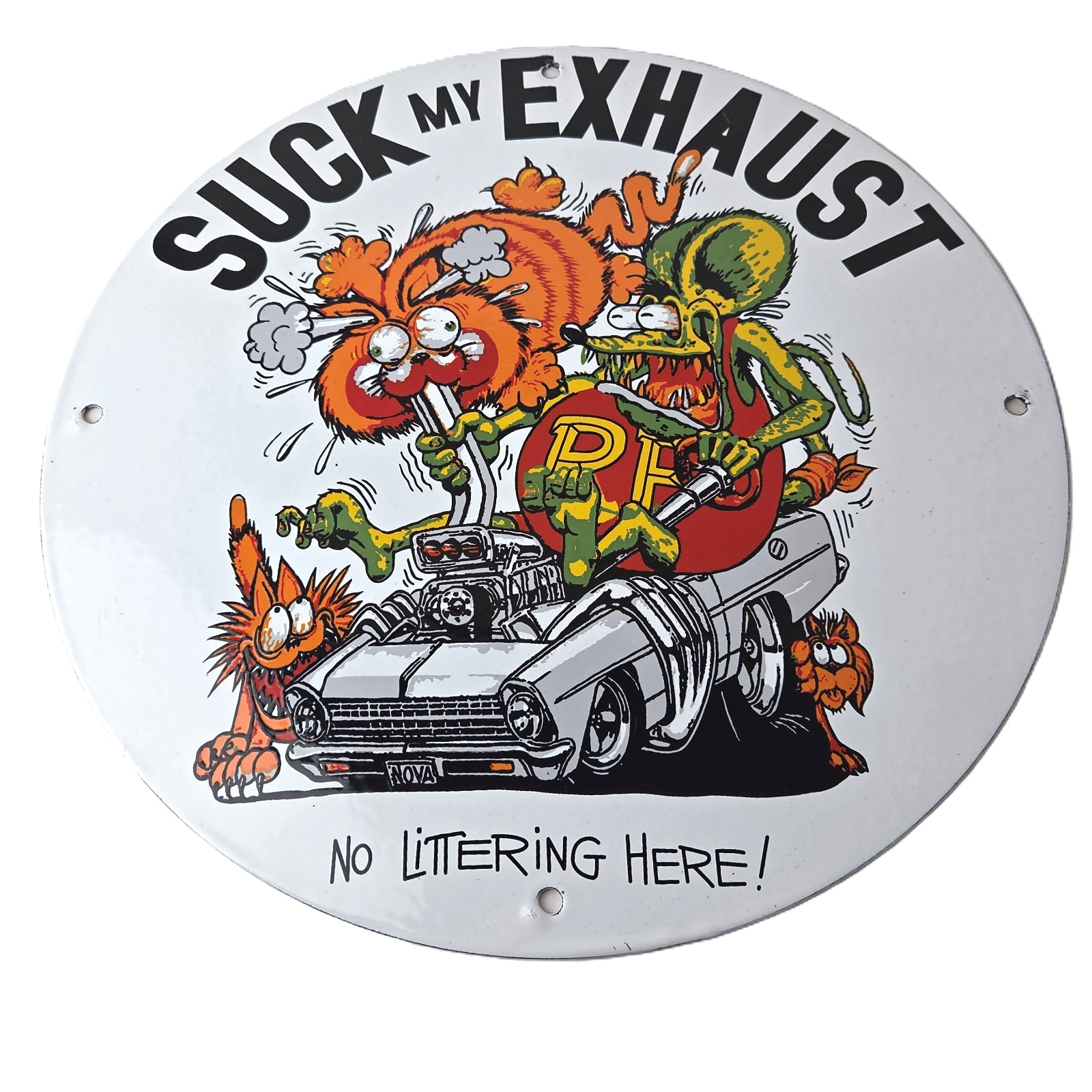 Vintage Rat Fink Porcelain Sign – Ed Big Daddy Roth Hot Rod Pump Plate Wall Sign