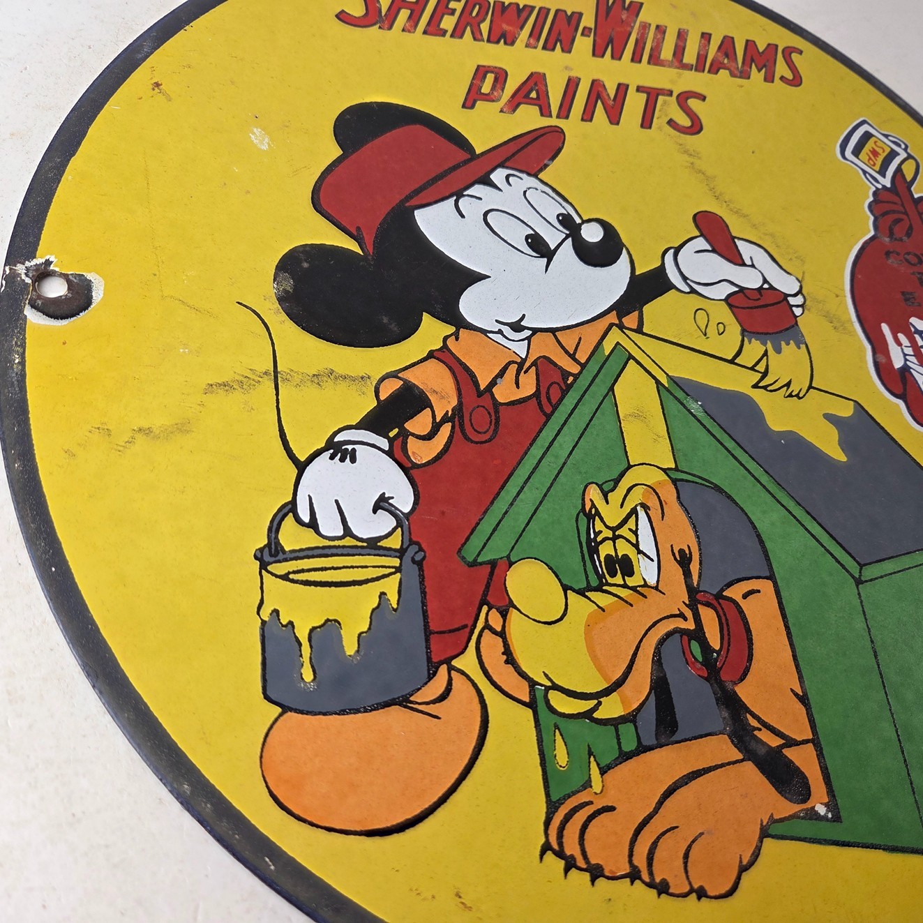 Vintage Sherwin Williams Sign – Paint Brush Painting Gas Pump Porcelain Sign