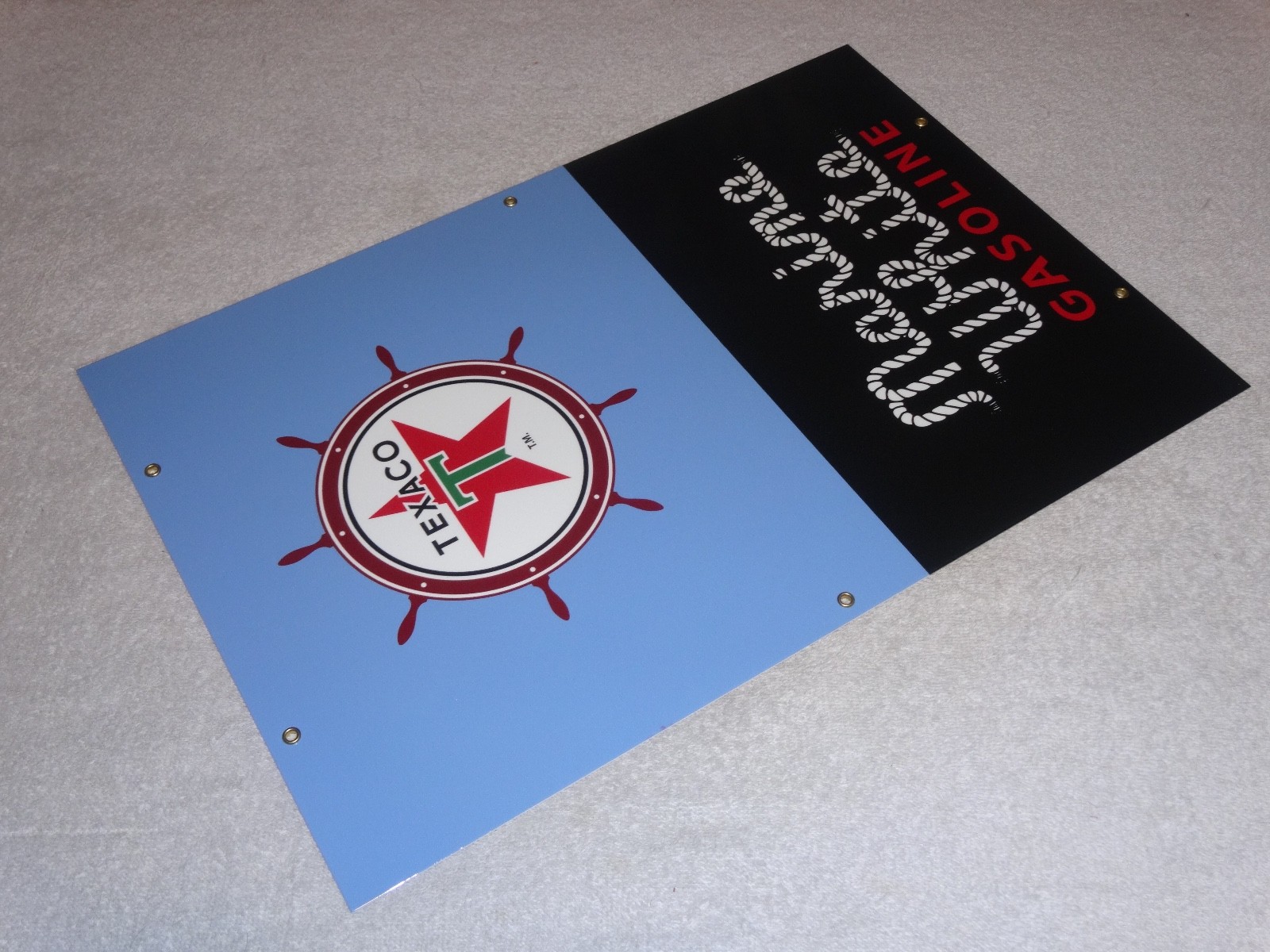 VINTAGE TEXACO MARINE WHITE GASOLINE 18″ PORCELAIN METAL GAS OIL PUMP PLATE SIGN