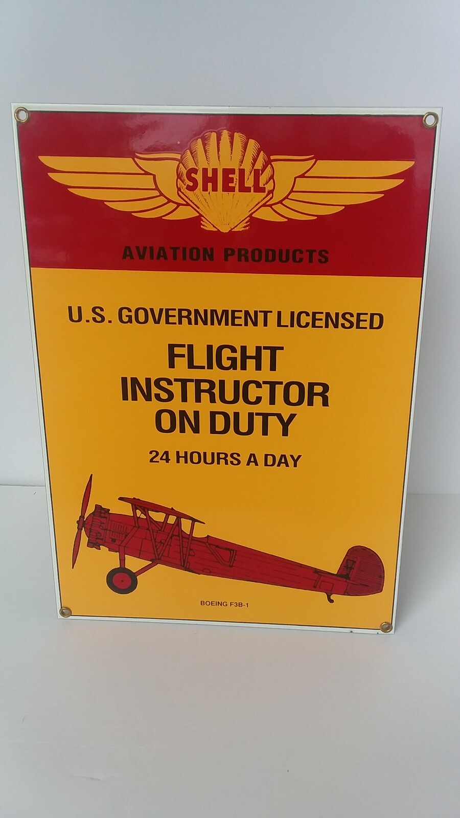 Vintage Ande Rooney Shell Gas Flight Instructor Porcelain Sign COOL