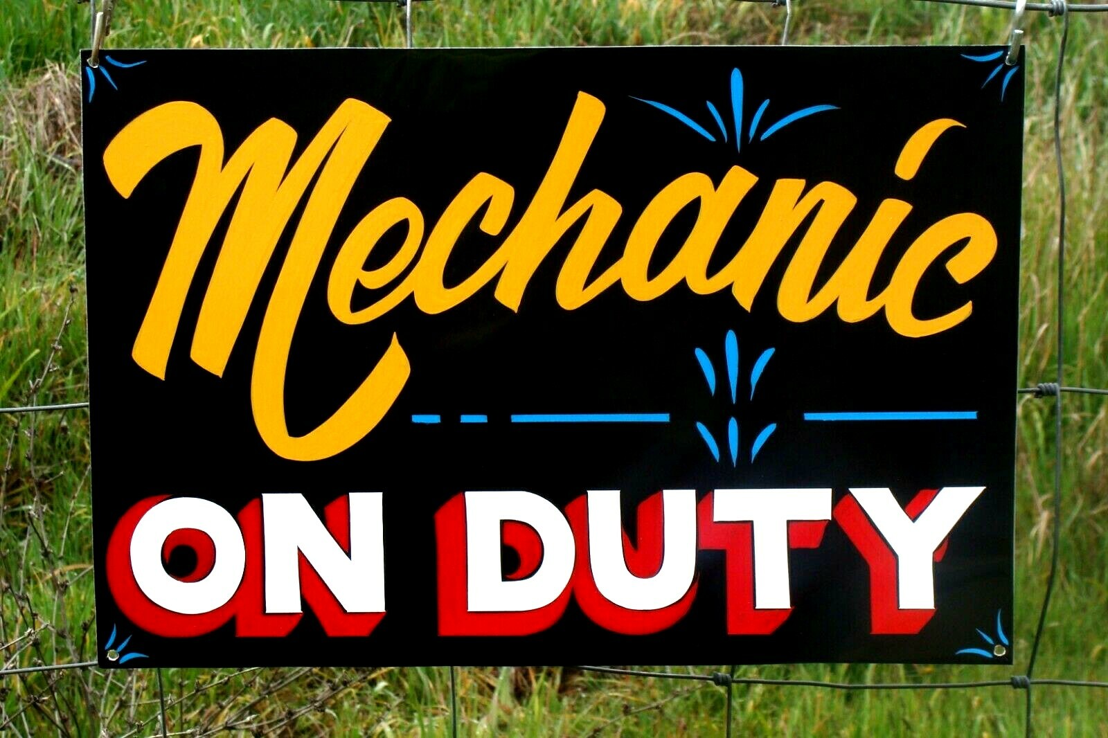 Vintage Custom Hand Painted MECHANIC ON DUTY Metal SIGN Auto Car Shop Garage B12