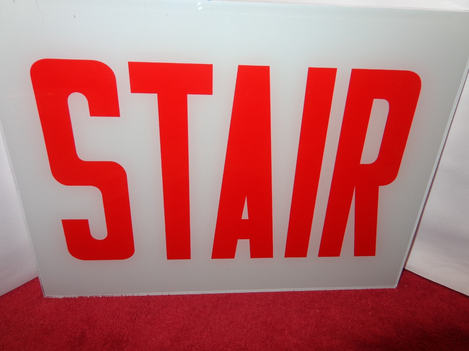 VINTAGE MILK GLASS STAIR SIGN 8 3/4 x 11 7/8 INCHES GREAT DECOR # Z – 20