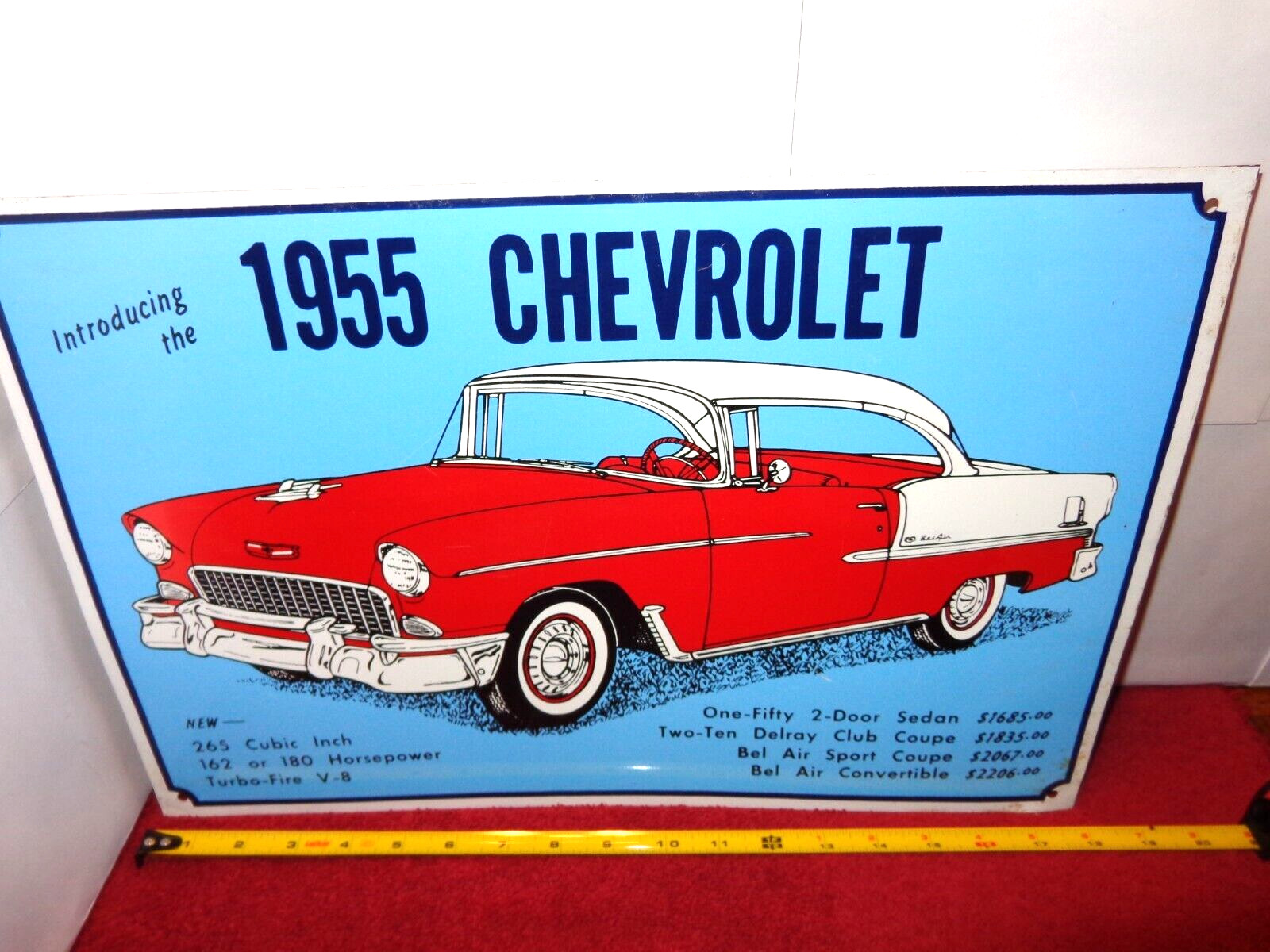 18×12 in INTRODUCING THE 1955 CHEVY ADVERTISING SIGN TIN METAL TACKER – S 325