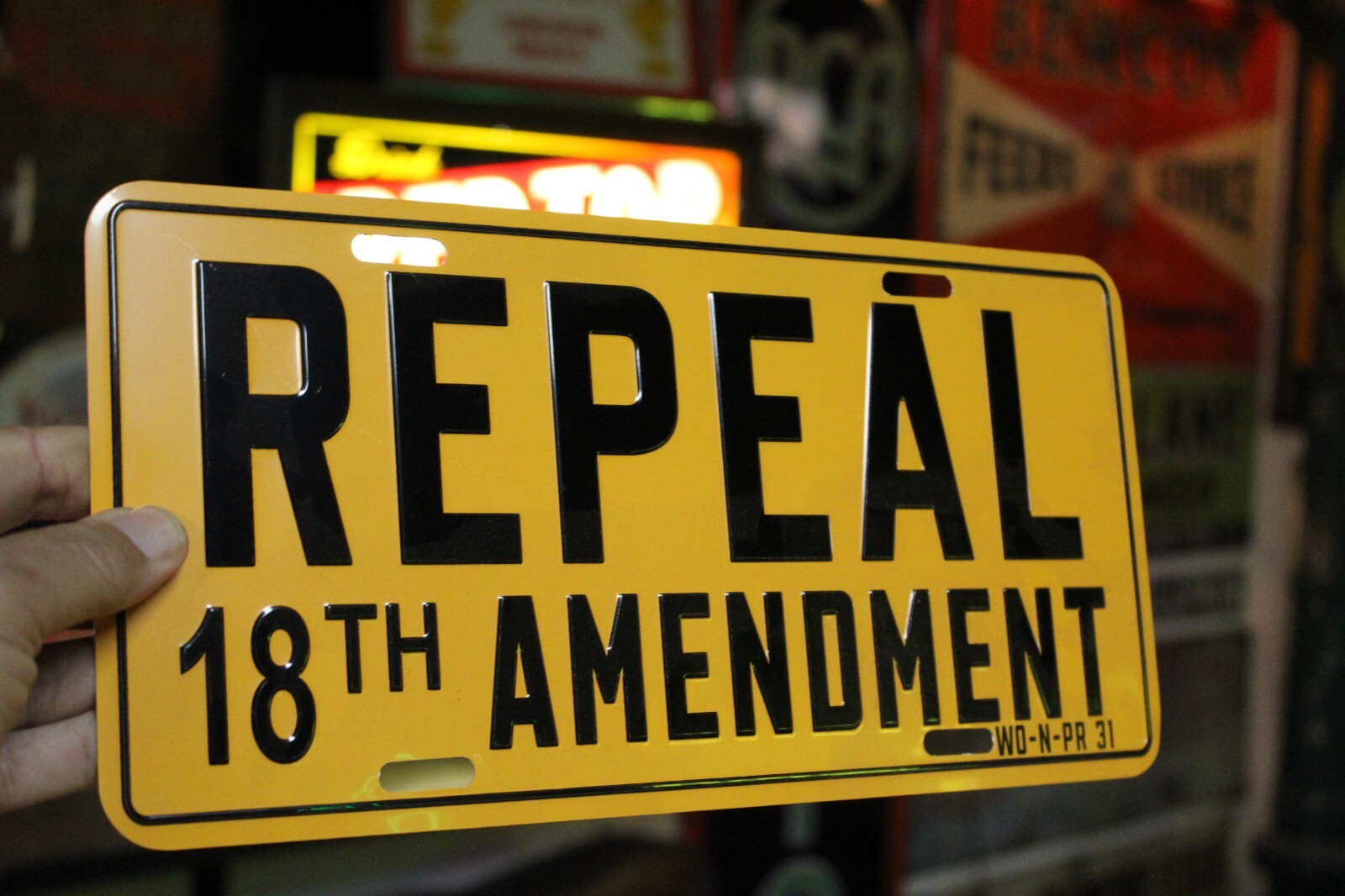REPEAL 18TH AMENDMENT PROHIBITION EMBOSSED LICENSE PLATE SIGN BAR BEER MAN CAVE