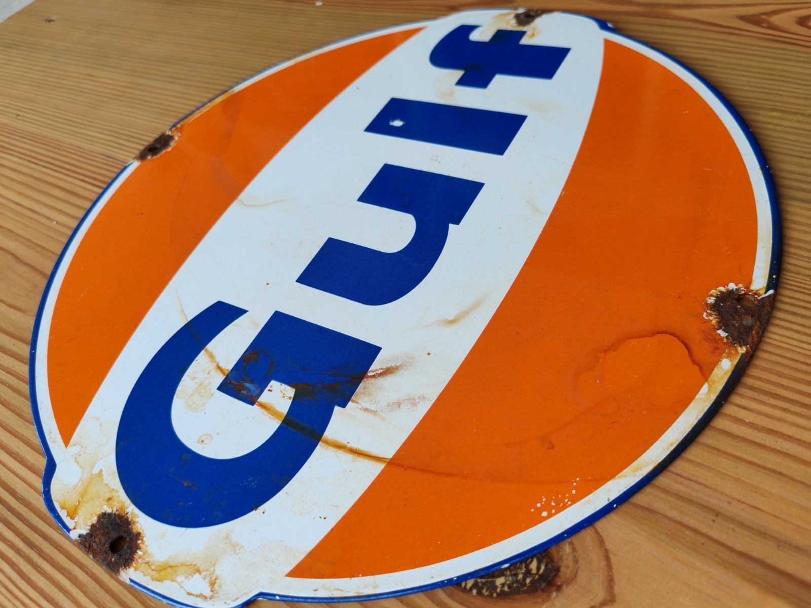 12” Gulf Porcelain Enamel Gas Oil Advertising Sign Round Metal Gas Station Decor
