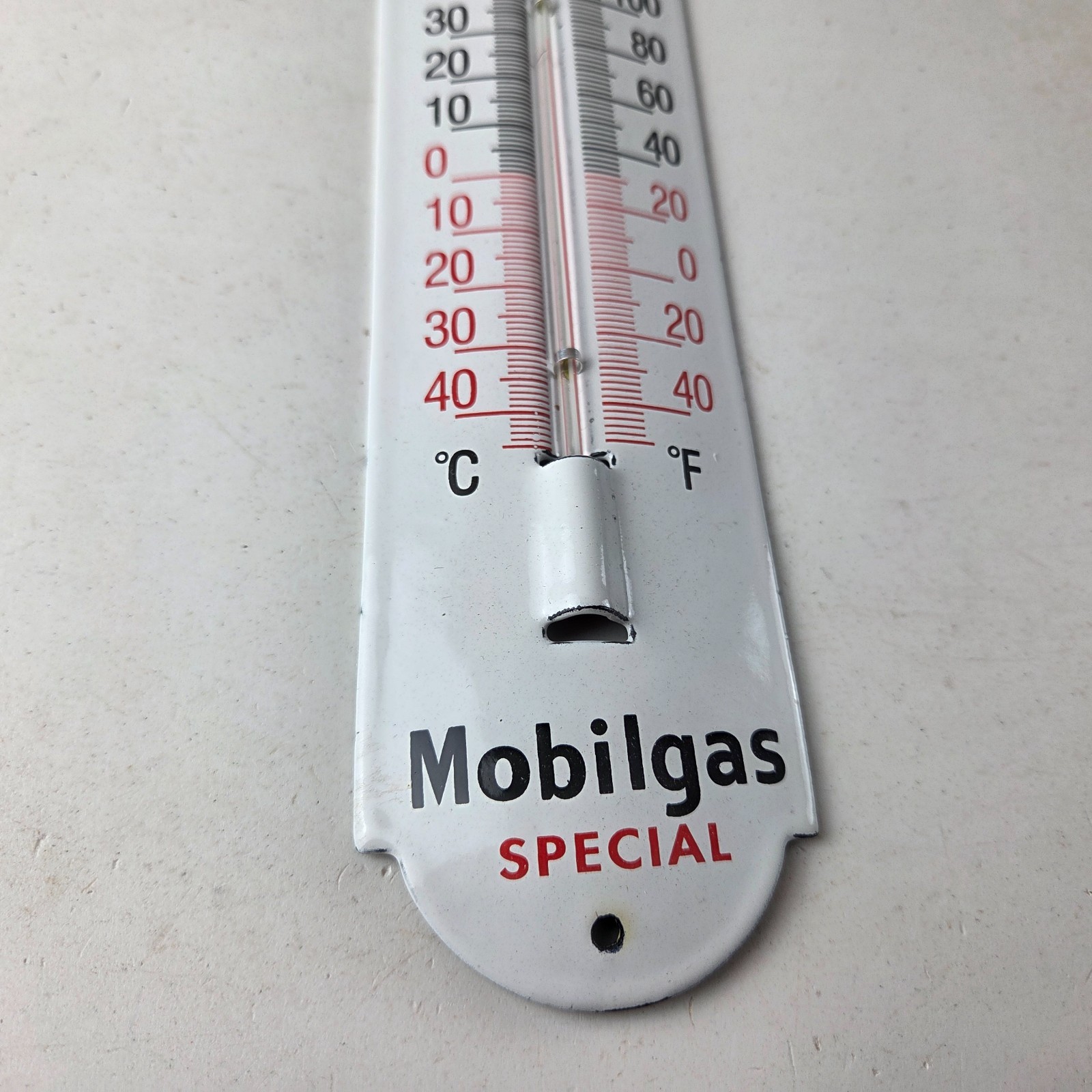 Vintage Mobilgas Sign – Gas Service Pump Ad Sign on Porcelain Thermometer