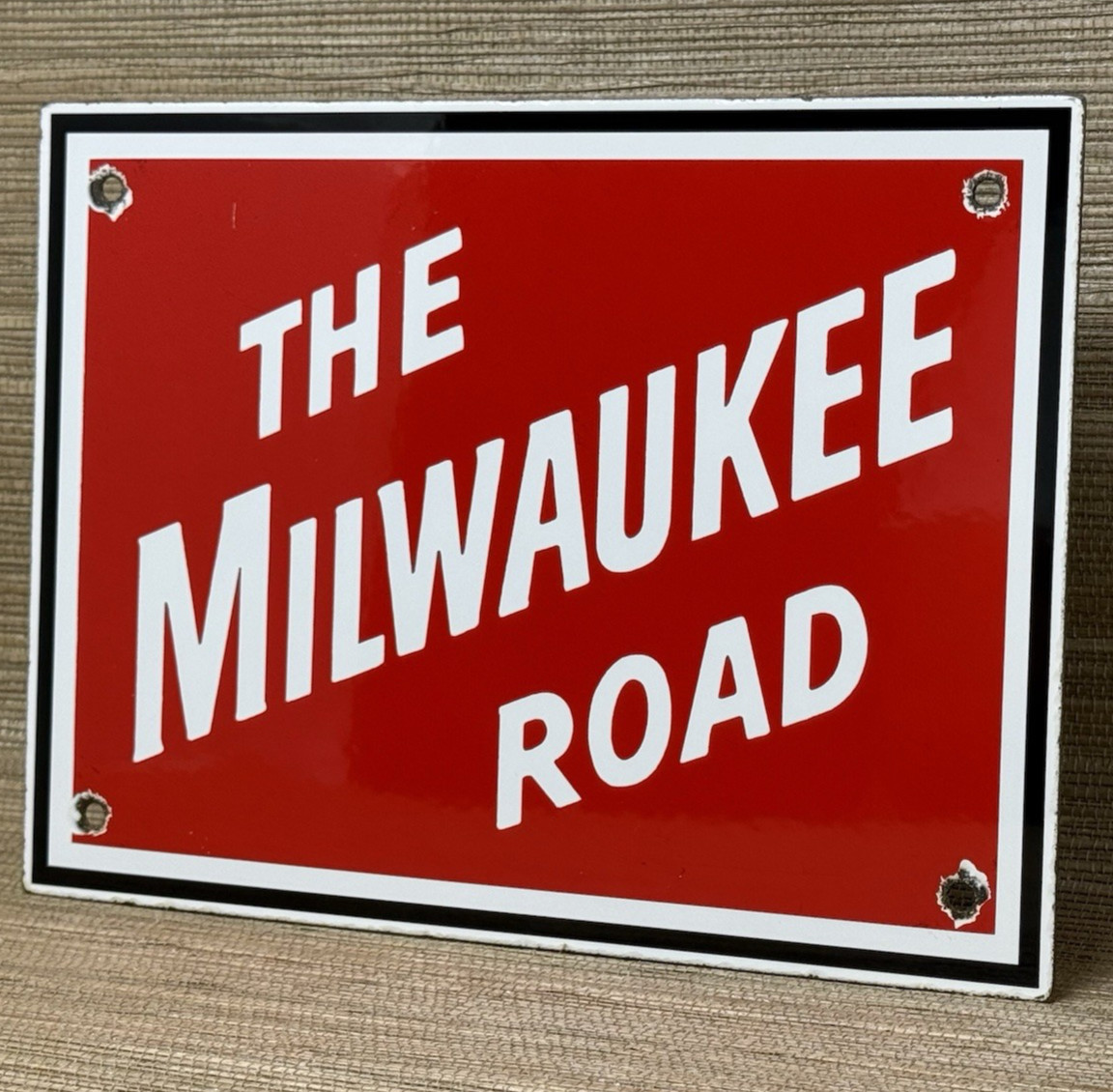 VINTAGE THE MILWAUKEE ROAD PORCELAIN SIGN TRAIN STATION GAS OIL RAILROAD FREIGHT