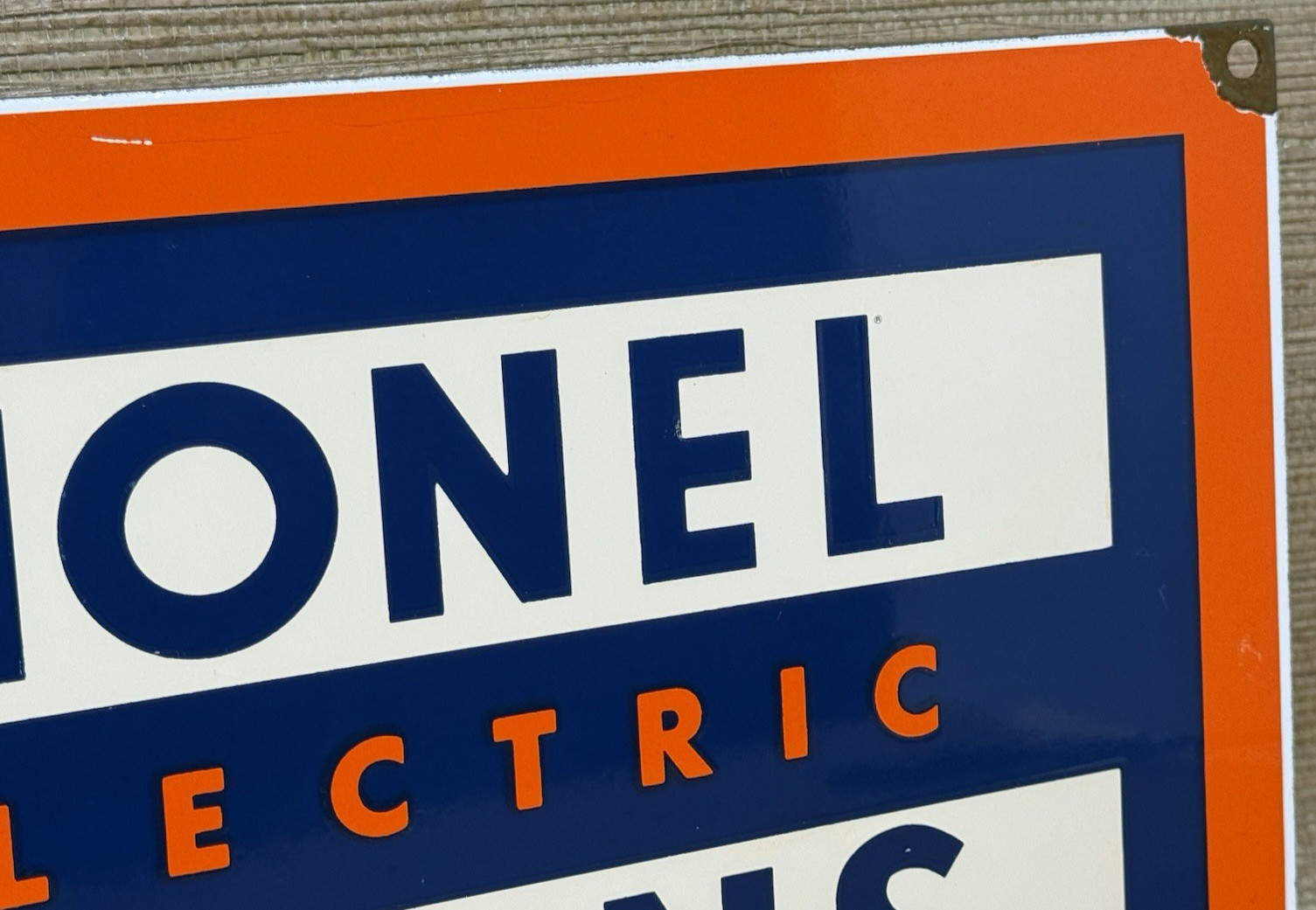 VINTAGE LIONELL ELECTRIC TRAINS PORCELAIN SIGN GAS STATION MOTOR OIL RAIL ROAD