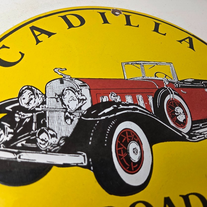 Vintage Cadillac Service Sign – Roadster V8 Gas Pump Automobiles Porcelain Sign