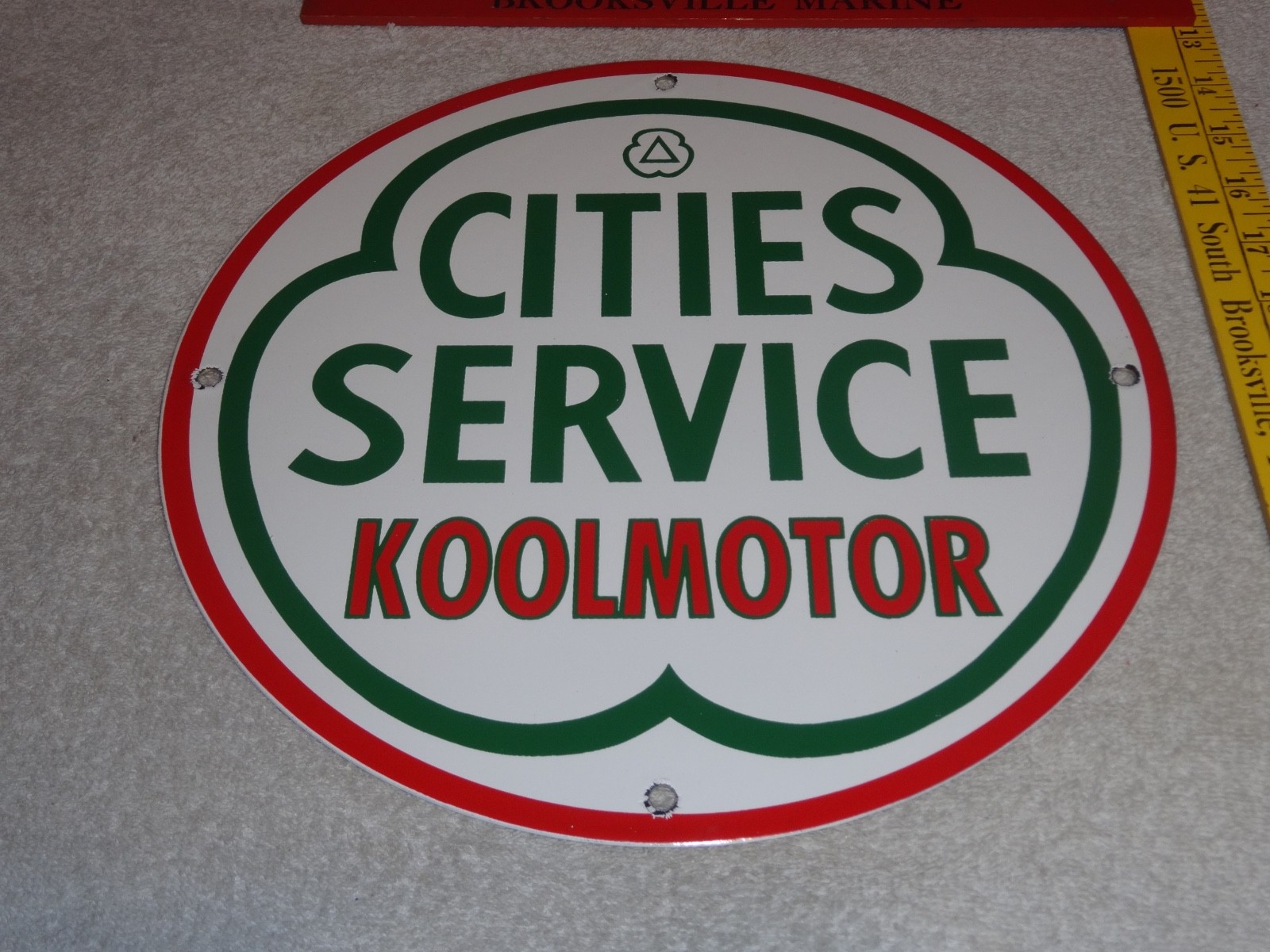 VINTAGE CITIES SERVICE KOOLMOTOR GASOLINE 11 3/4″ PORCELAIN METAL GAS OIL SIGN!