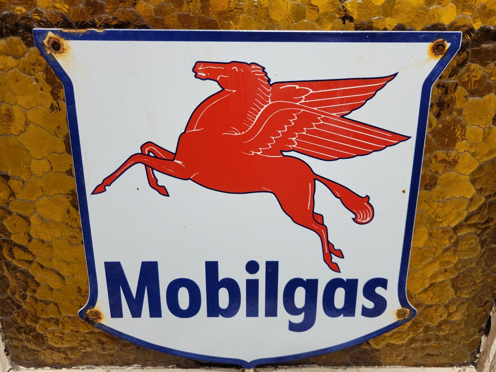 VINTAGE MOBIL PORCELAIN SIGN OLD MOBILGAS GAS STATION PUMP PLATE SHIELD PEGASUS