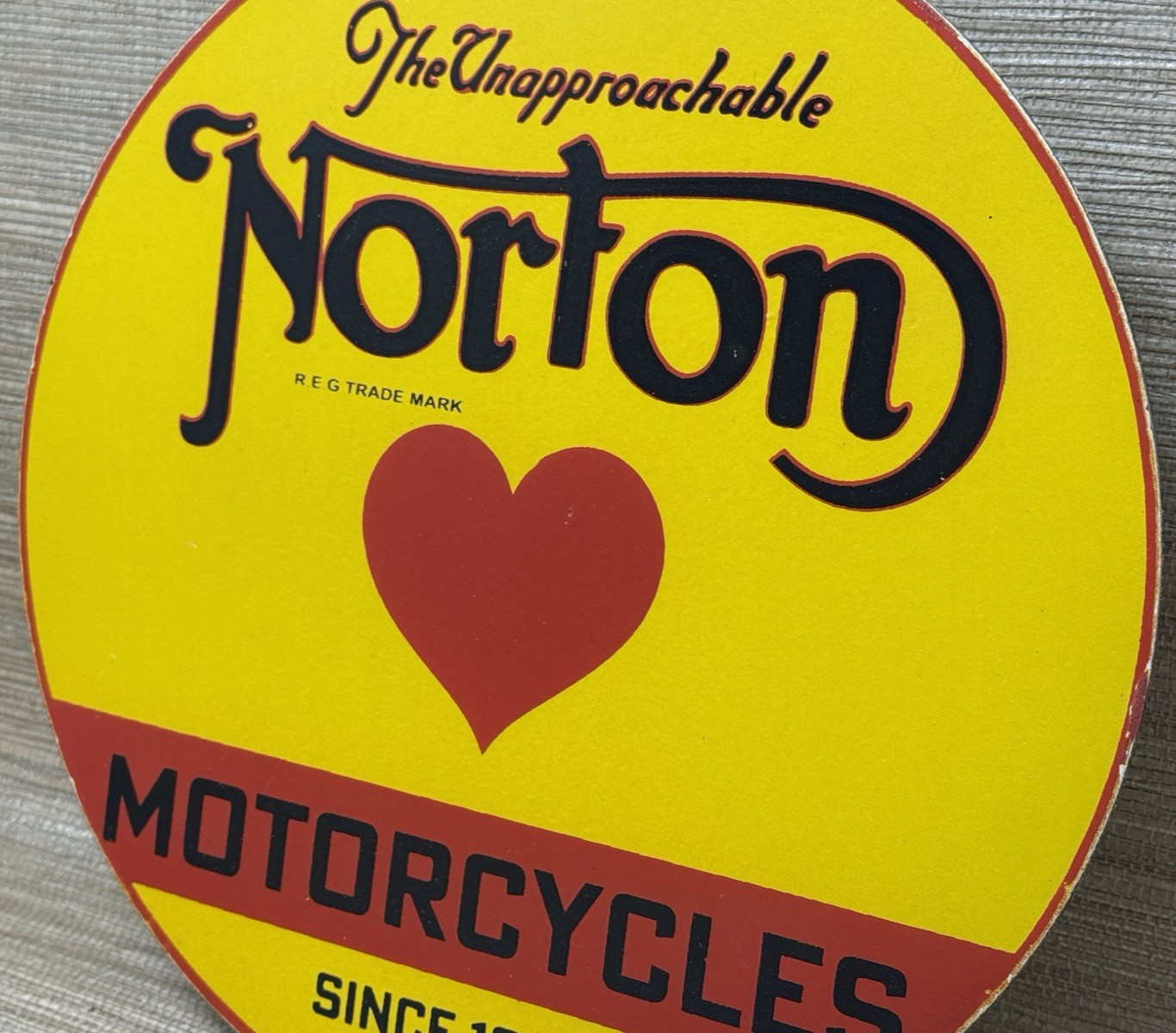 VINTAGE NORTON MOTORCYCLES PORCELAIN SIGN GENERAL MOTORS DEALERSHIP GAS OIL