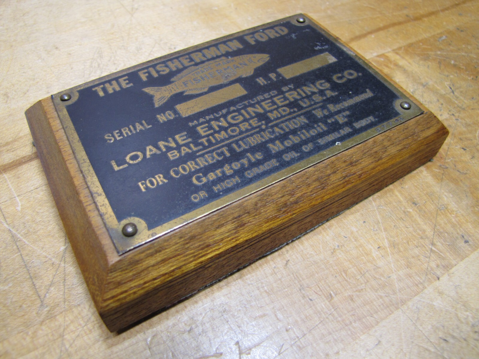 FISHERMAN FORD LOANE ENGINEERING BALTIMORE MD GARGOYLE MOBILOIL Old Sign Plaque
