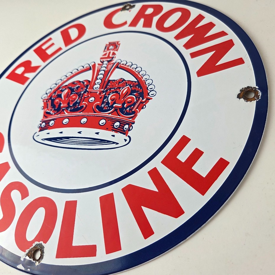Vintage Red Crown Gasoline Sign – Porcelain Service Station Gas Pump Sign