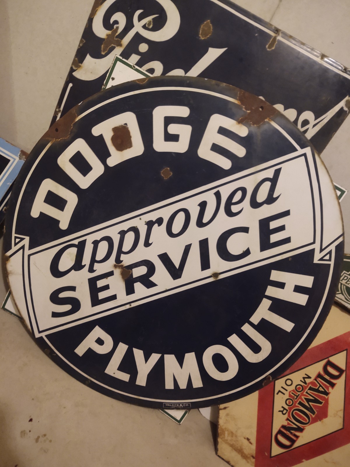 Original Dodge Plymouth Approved Service Porcelain Sign Double Sided 42″