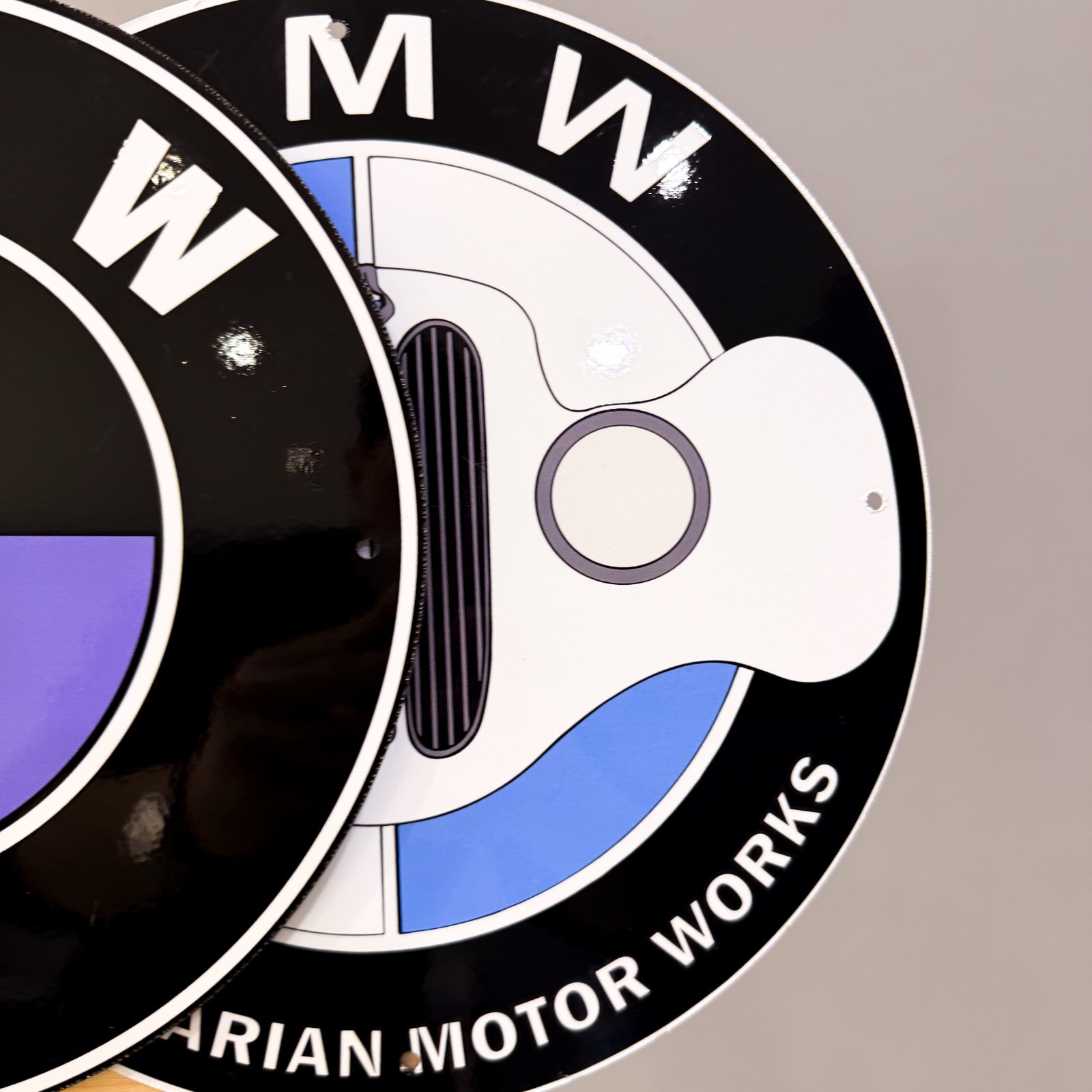 BMW Classic, White Blue, Black Purple & Grille Metal Sign Set – 30 cm (11.8”)