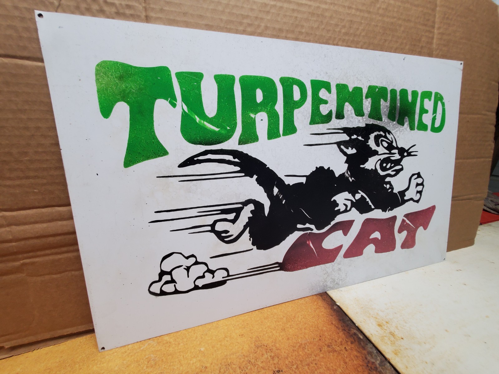Arctic Cat Turpentined Cat Painted Sign 24×14.75″ Vintage Look Antiqued 80s