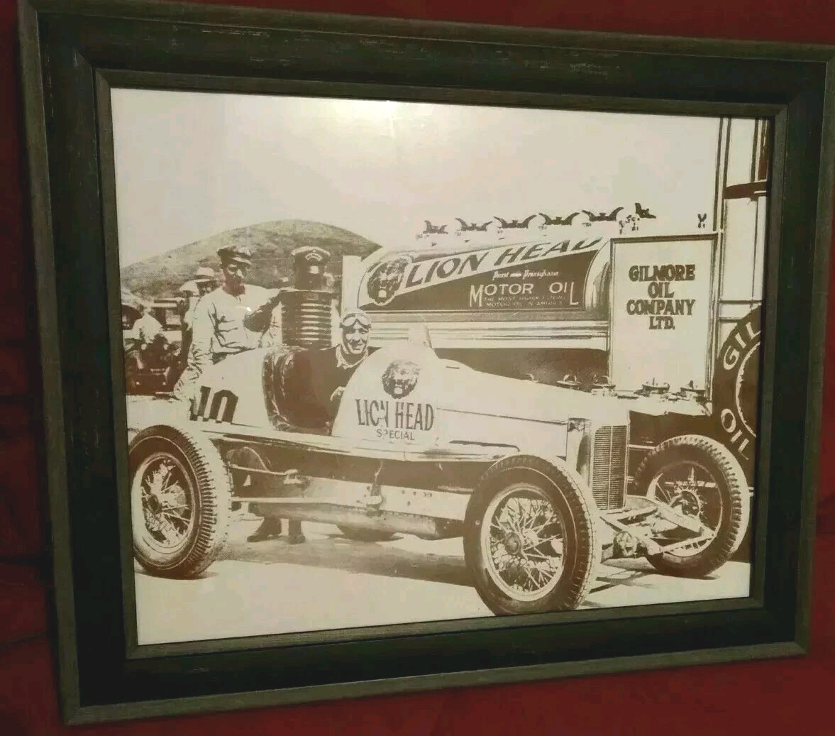 Rare Gilmore Lion Head Motor Gas & Oil Framed Print Advertising Paper Sign