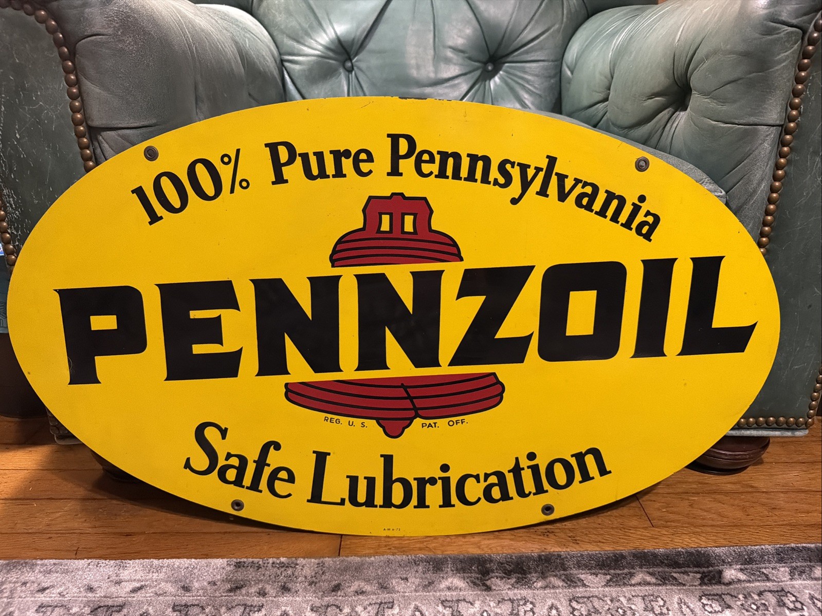 NICE DOUBLE SIDED ORIGINAL PENNZOIL GAS OIL ADVERTISING SIGN