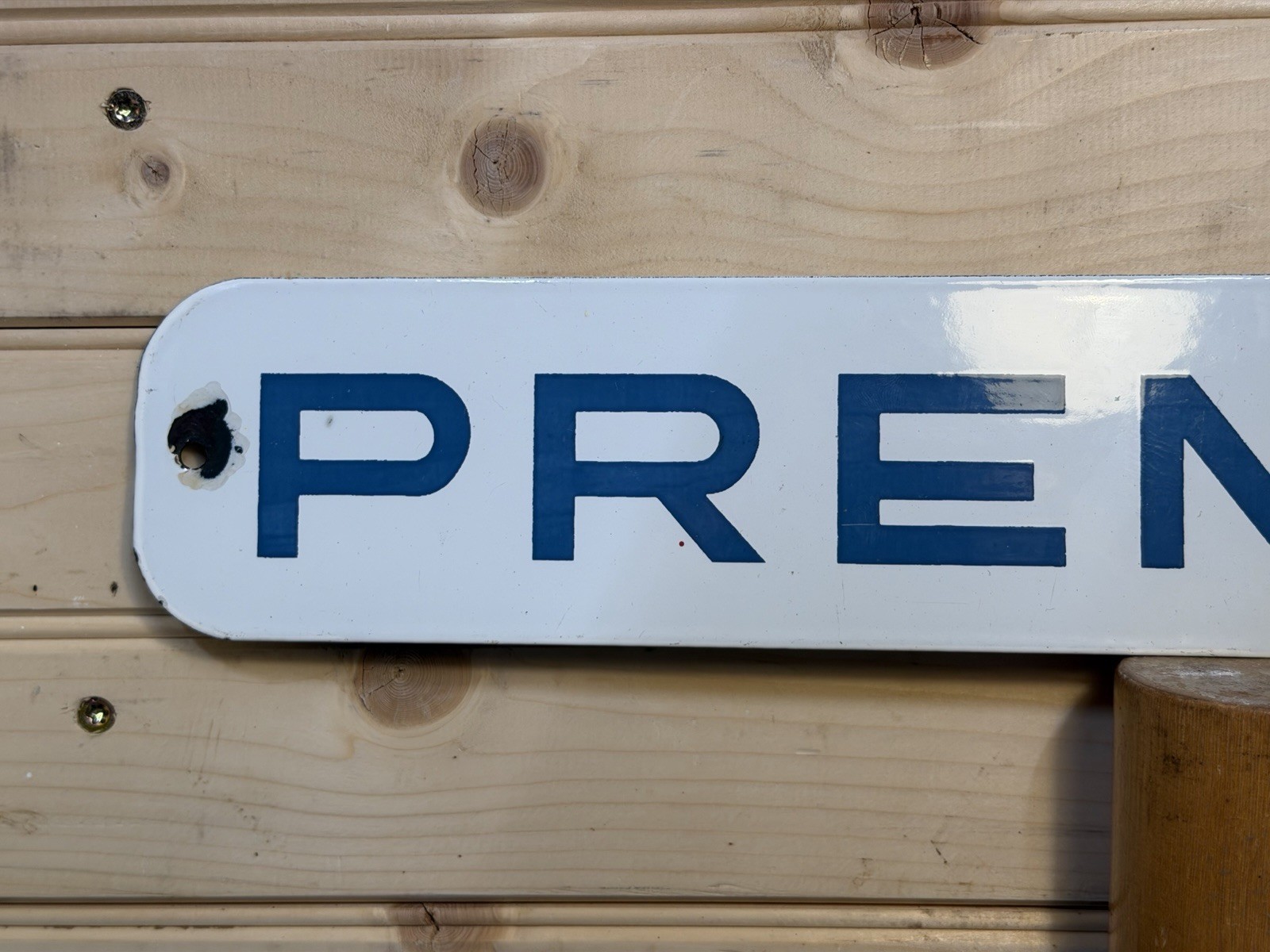 Vintage Single Sided Porcelain Premium Gas Pump Plate 18.5×3” #2 1970’s