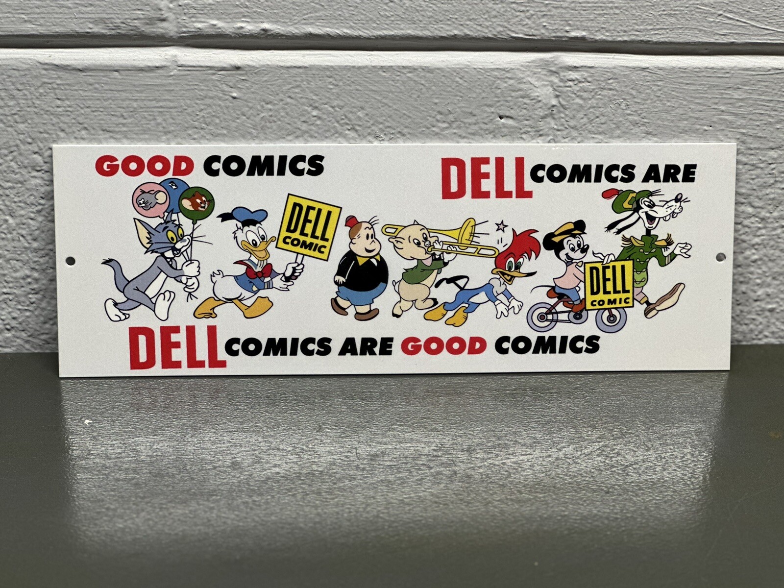DELL Comics Thick Metal Sign Cartoon Character Book Read Gas Oil Donald Duck