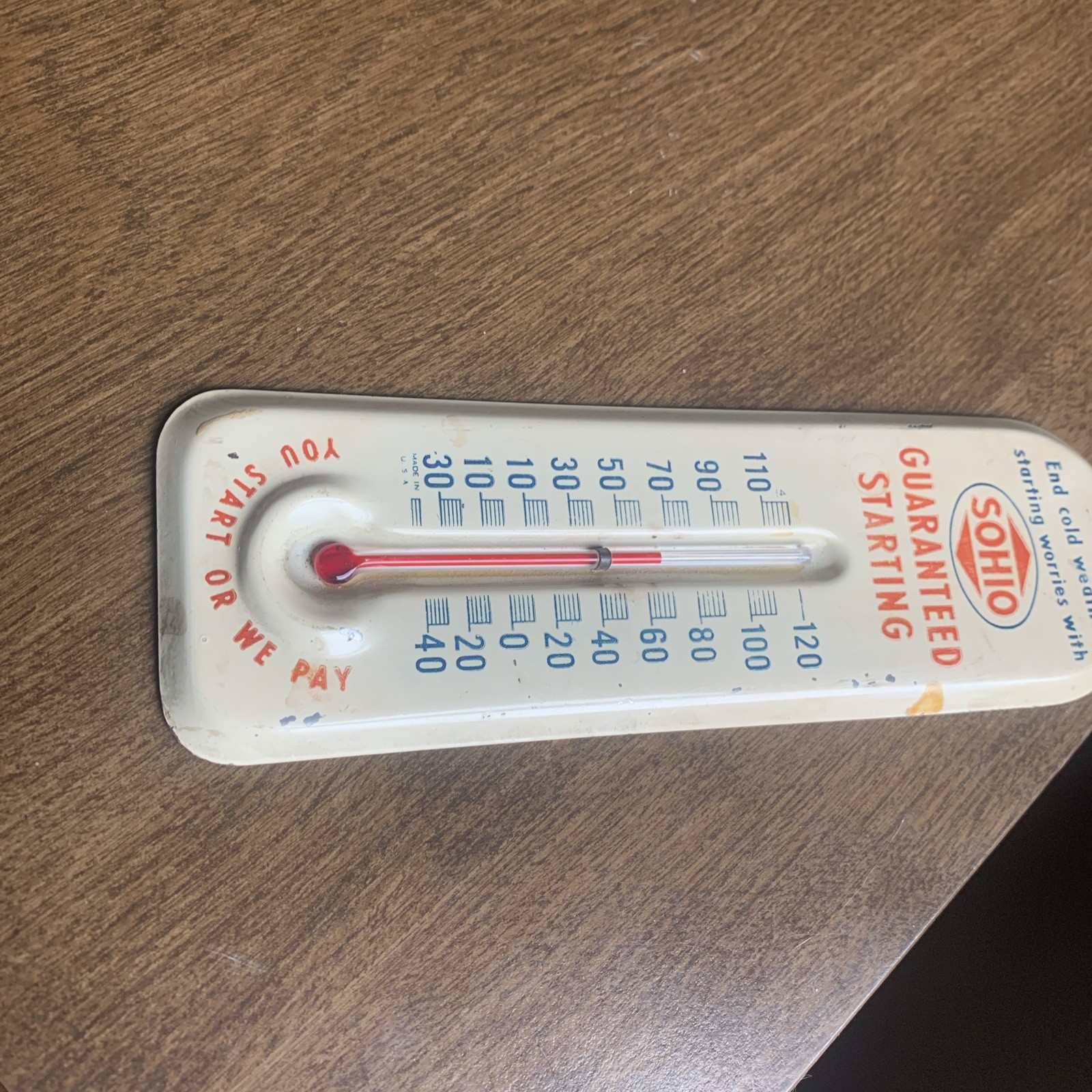 Sohio Original Guaranteed Starting Advertising Thermometer Vintage Olena, OHIO