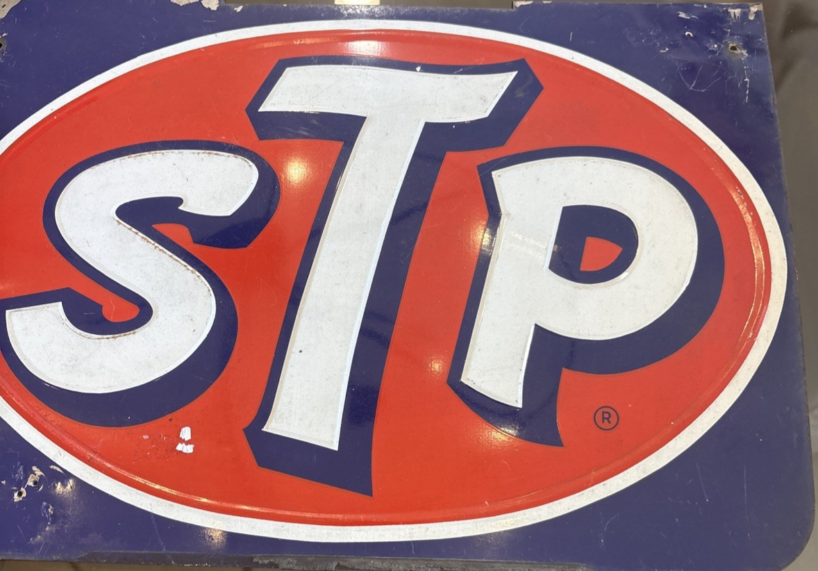 Vintage STP Oil Gas Advertising Sign Metal Embossed Garage Man Cave 16×11