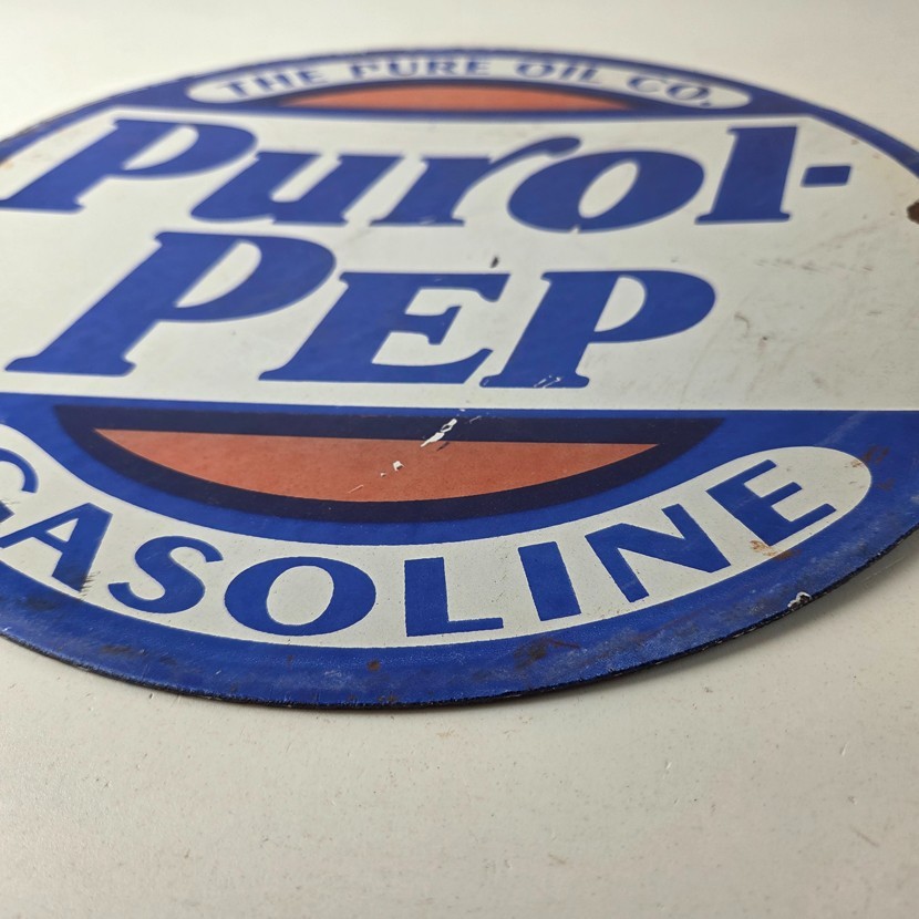 VINTAGE PURE OIL CO PORCELAIN PUROL PEP GASOLINE SERVICE STATION PUMP PLATE SIGN