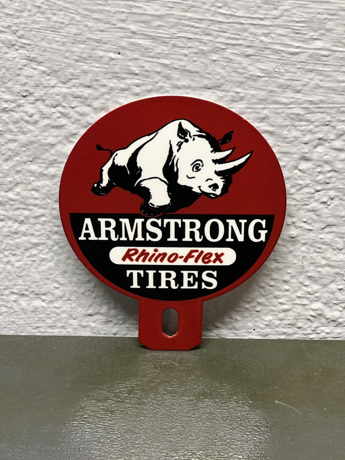ARMSTRONG RHINO FLEX TIRES Metal Plate Topper Sign Sales Service Gas Oil Garage