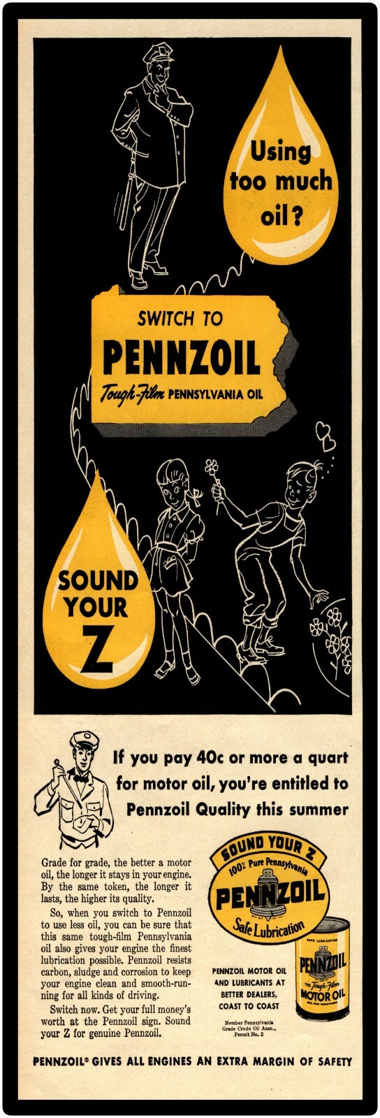 Pennzoil Motor Oil Sound Your Z Sign, 12″ x 36″ USA STEEL XL Size – 4 POUNDS